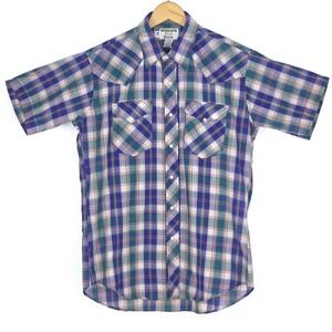 RUDDOCK‎ Flying R Shirt Men's XL Plaid Western Rodeo Cowboy Snap Flaps Long Tail
